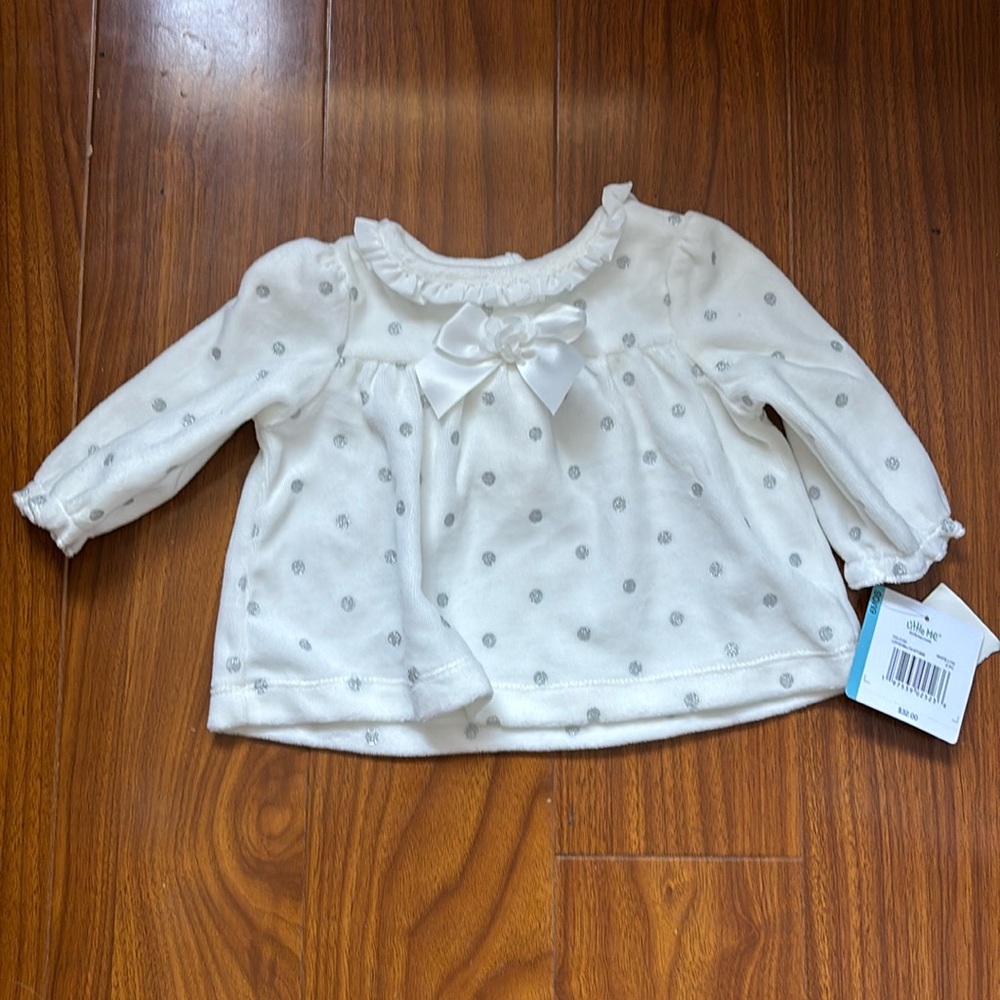 Little Me White Silver Sparkle Velour Top